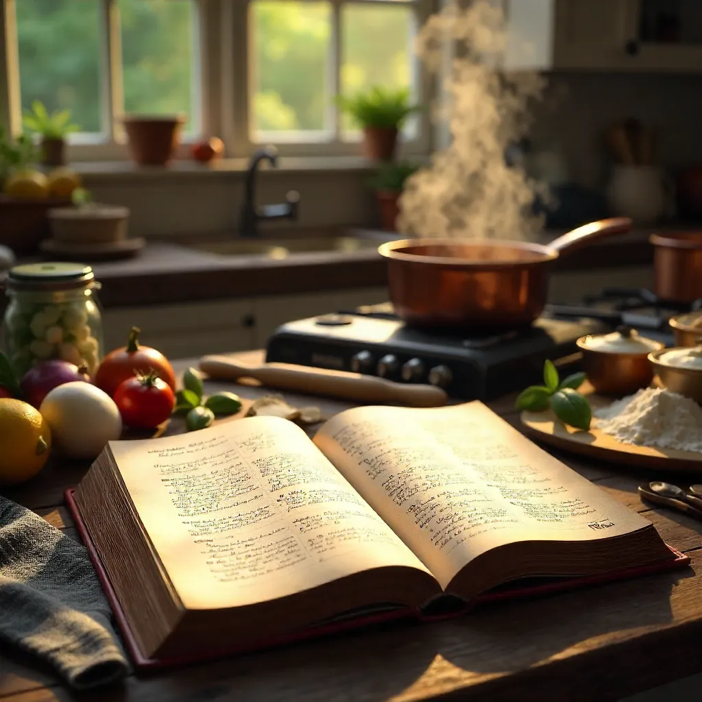 Open Cookbook in a Cozy Rustic Kitchen