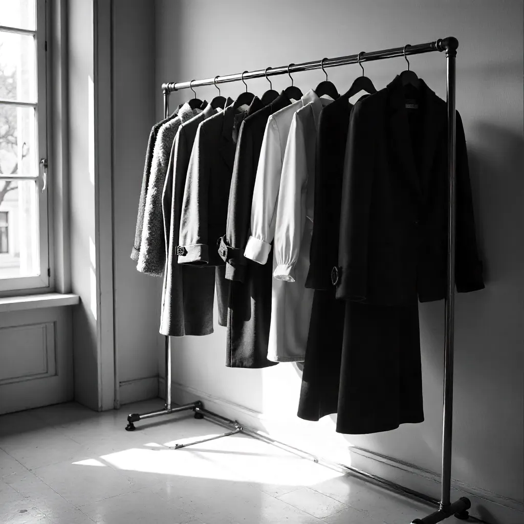 Monochrome Boutique Display of Elegant Hangers