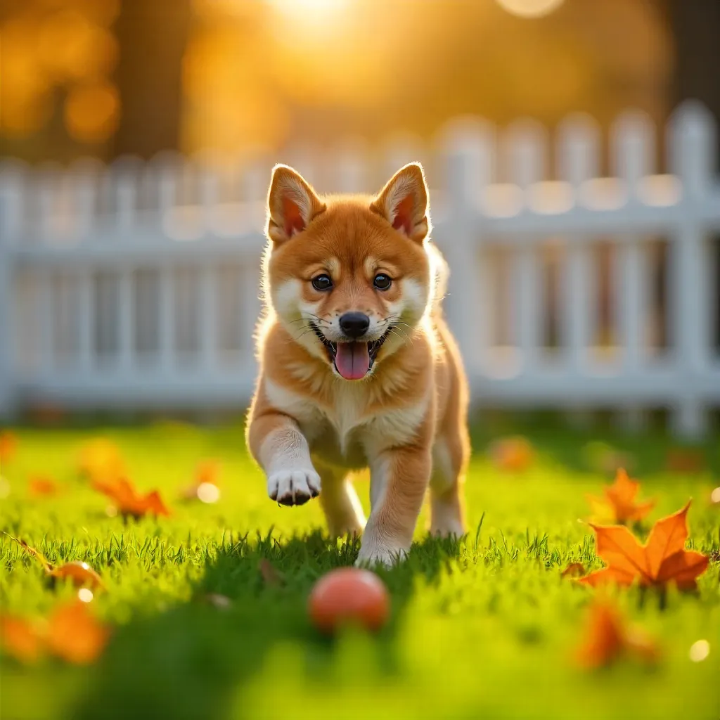 Autumn Shiba Inu at the White Picket Fence