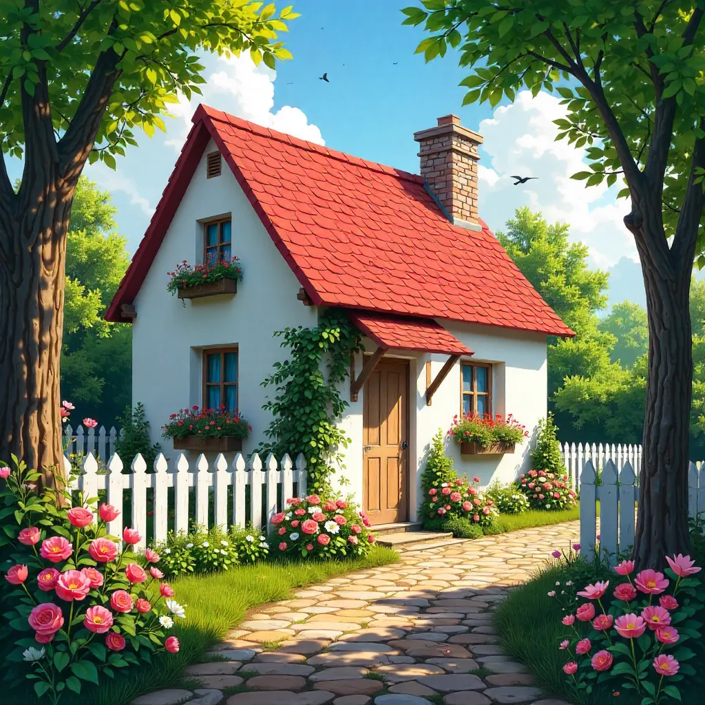 Sunny White Cottage in a Lush Garden