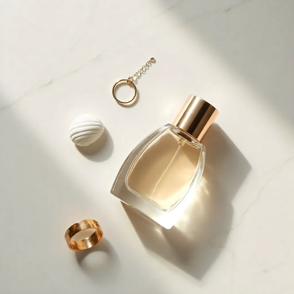 Minimalist Flat Lay: Perfume, Shell & Accessories