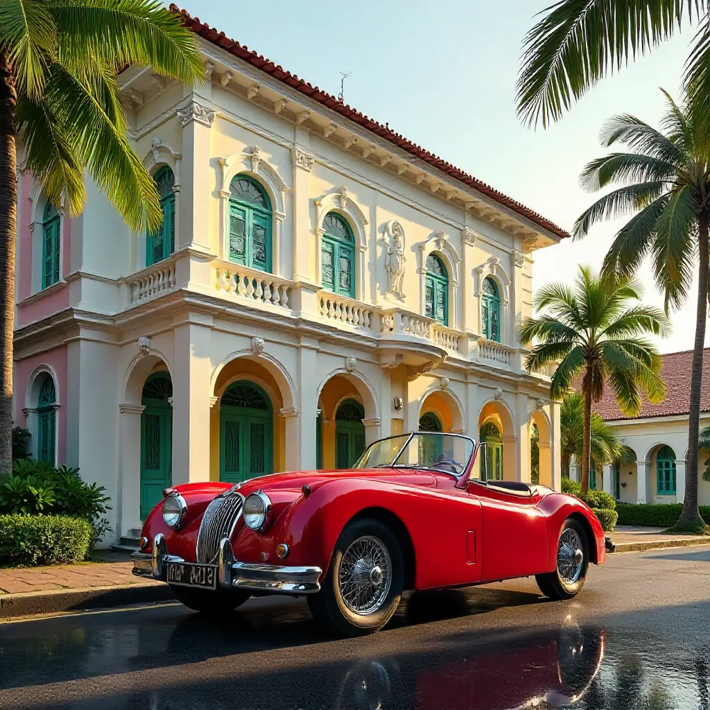Vintage Car by Colorful Hill Street Police Station, Singapore
