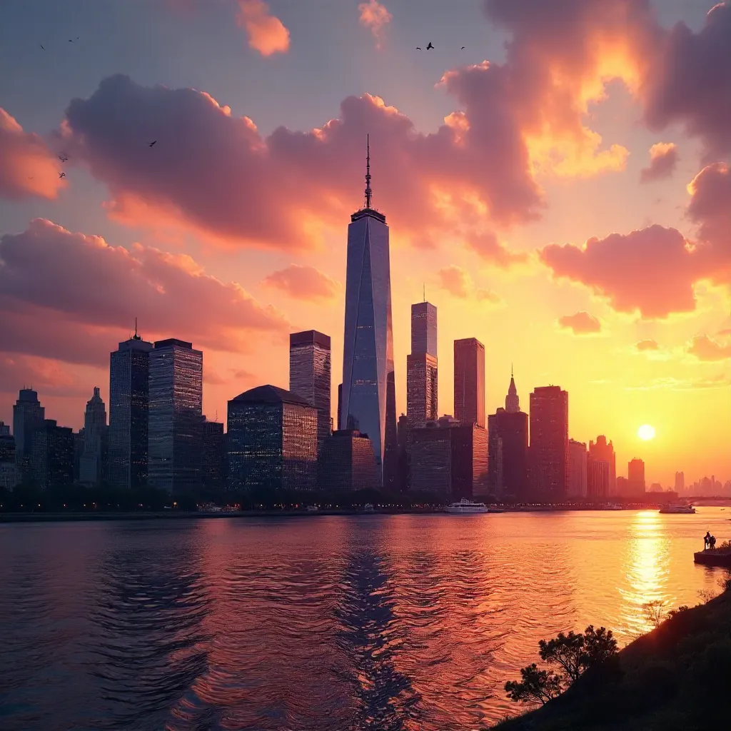 Sunset Panorama: NYC Skyline with One World Trade Center