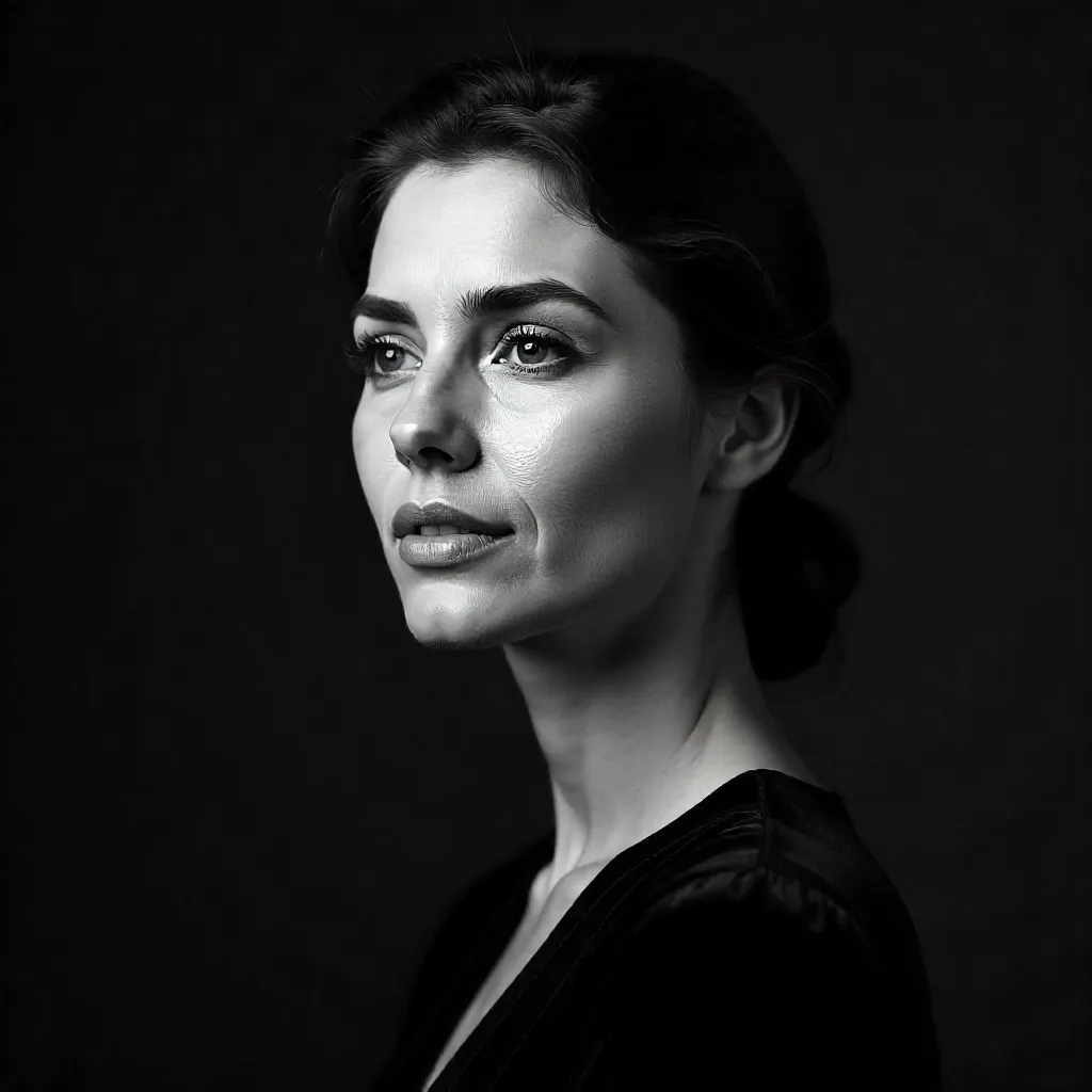 Elegant Black and White Portrait with a Thoughtful Gaze