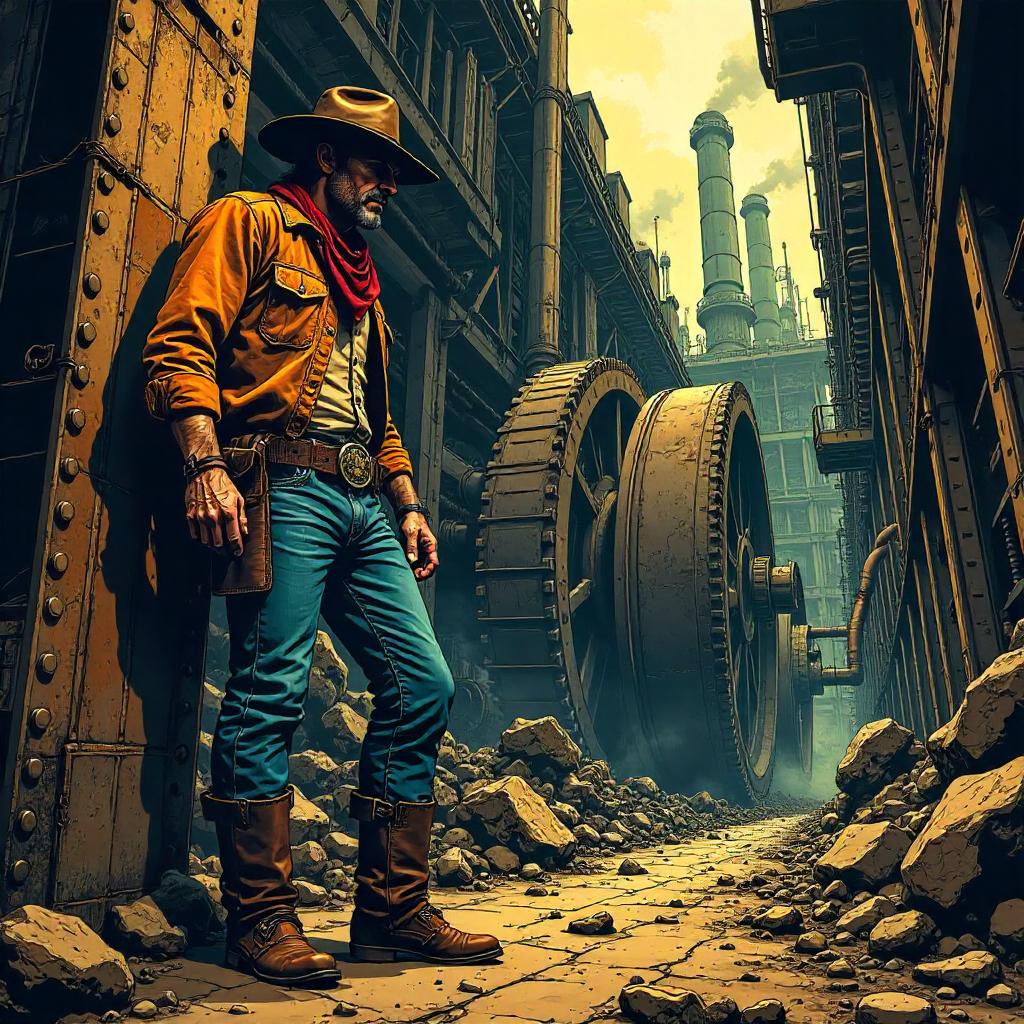 Cowboy in a Gear Factory — Comic Scene