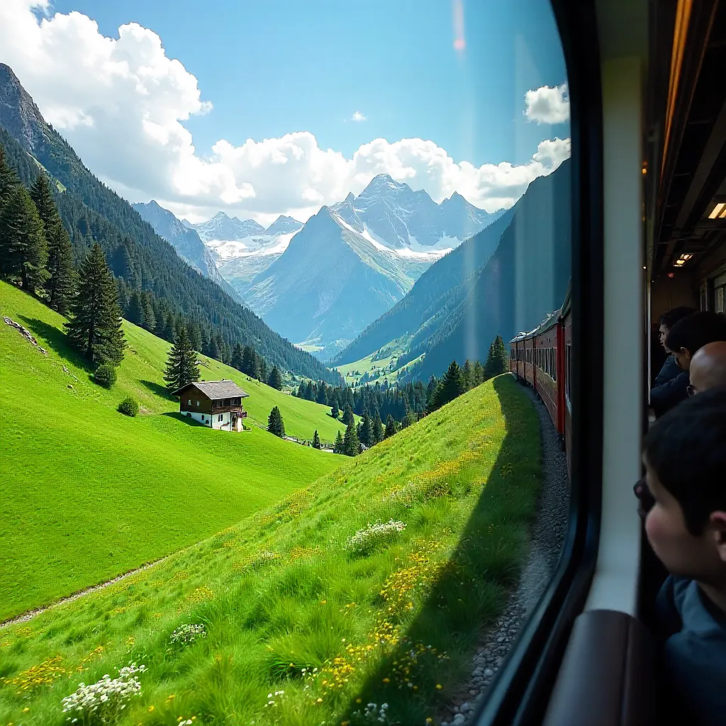 View from a Swiss Railcar: Alpine Valley Panorama