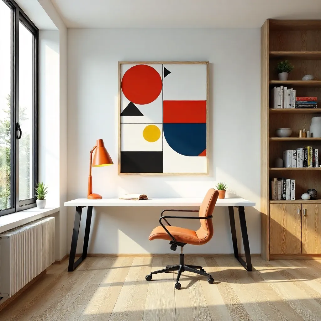 Bauhaus-inspired Contemporary Office with Orange Lamp