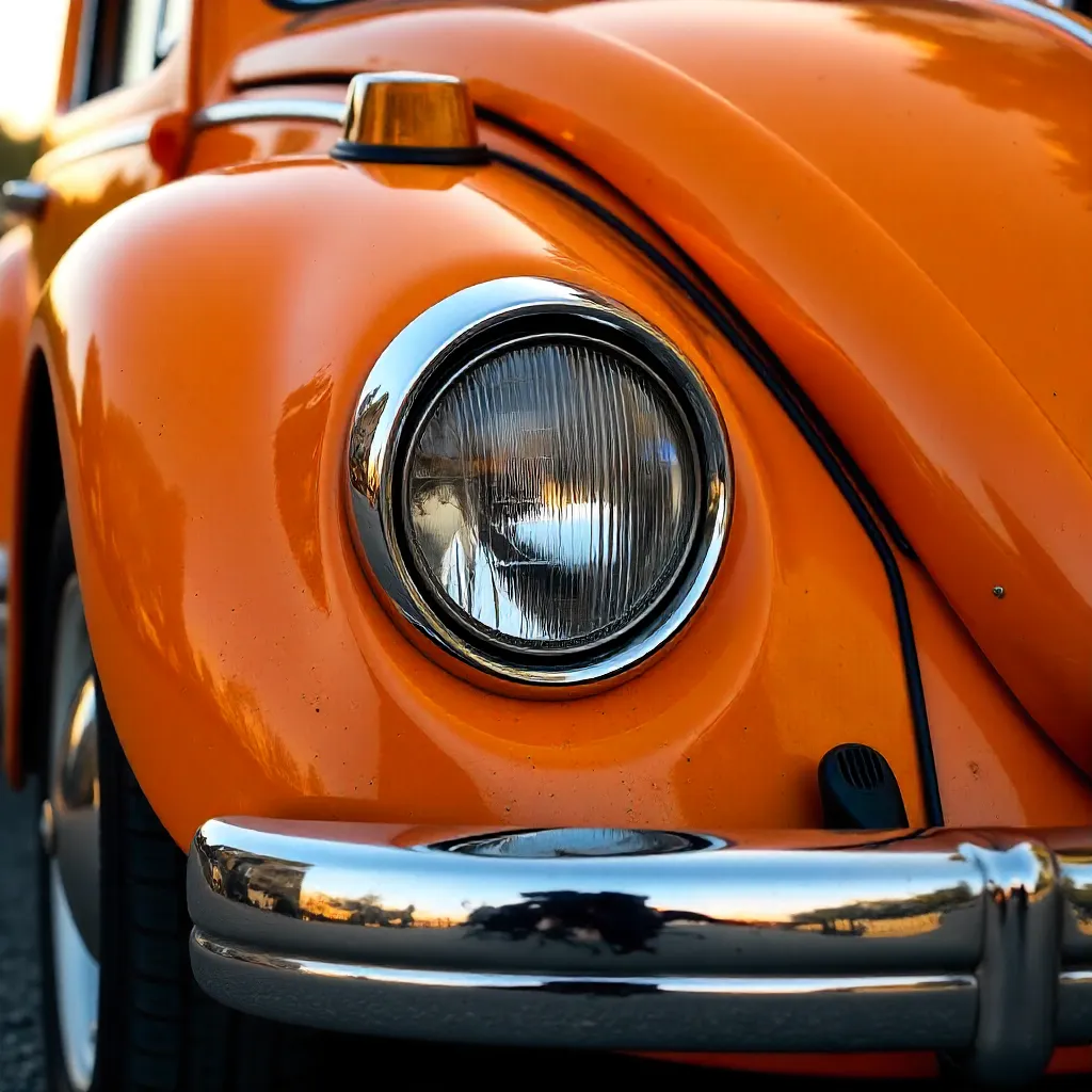 Close-Up: Vibrant Orange Beetle Headlight & Bumper
