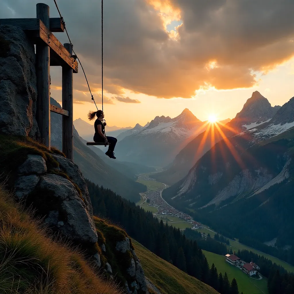 Freedom Above Vipiteno: Alpine Swing Silhouette