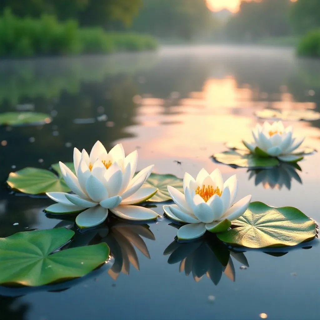 Tranquil White Water Lilies on a Serene Pond