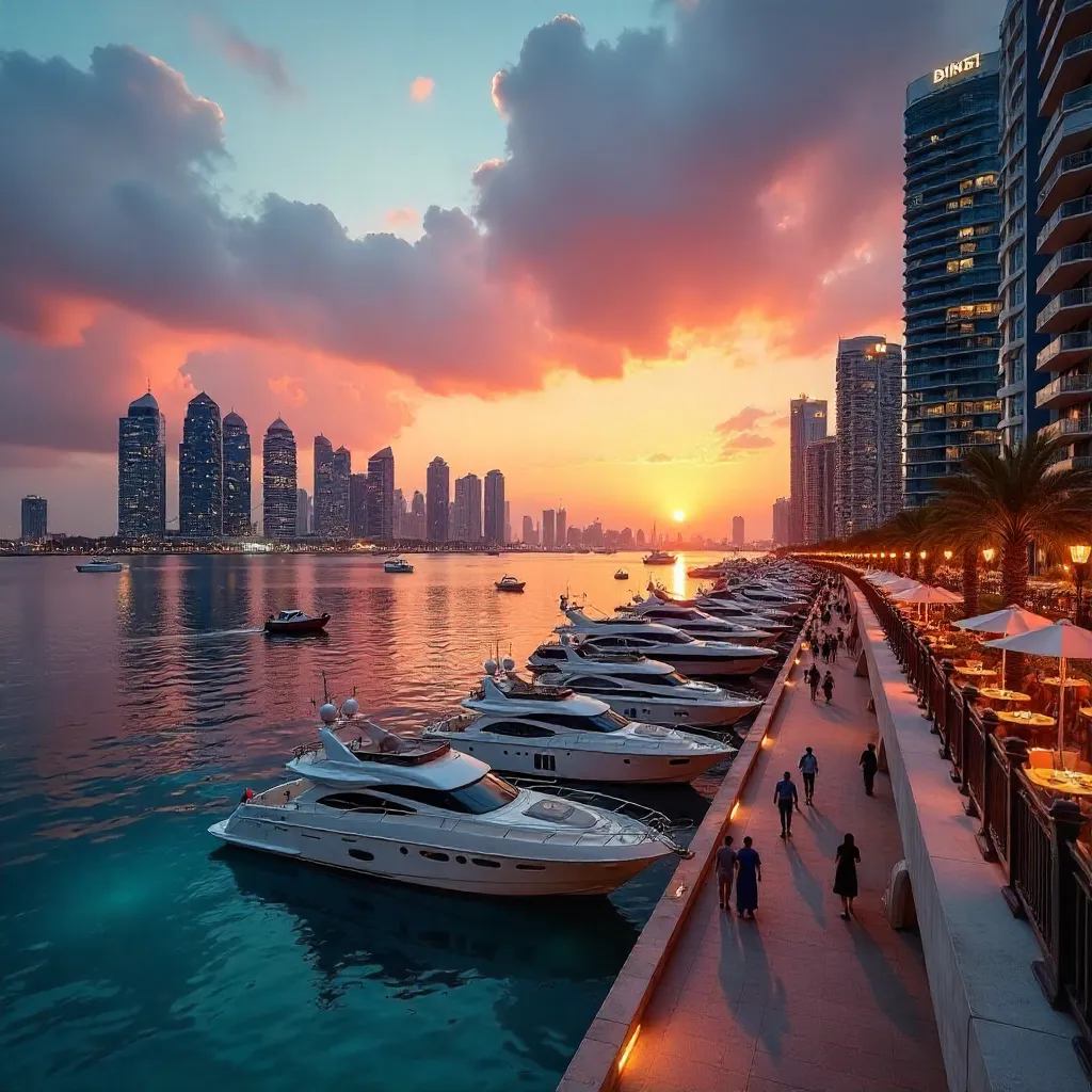 Dubai Marina Sunset: Illuminated Skyline