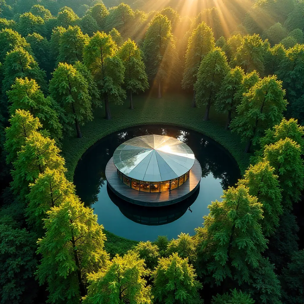 Emerald Ring: Forest Encircles a Circular Pavilion