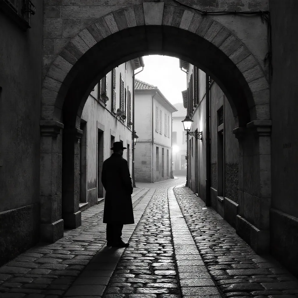 Monochrome Pau Archway with a Solitary Figure