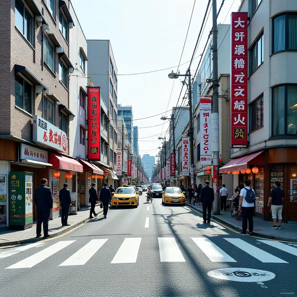 Bustling Street Scene in Japan: Pedestrians and Shops