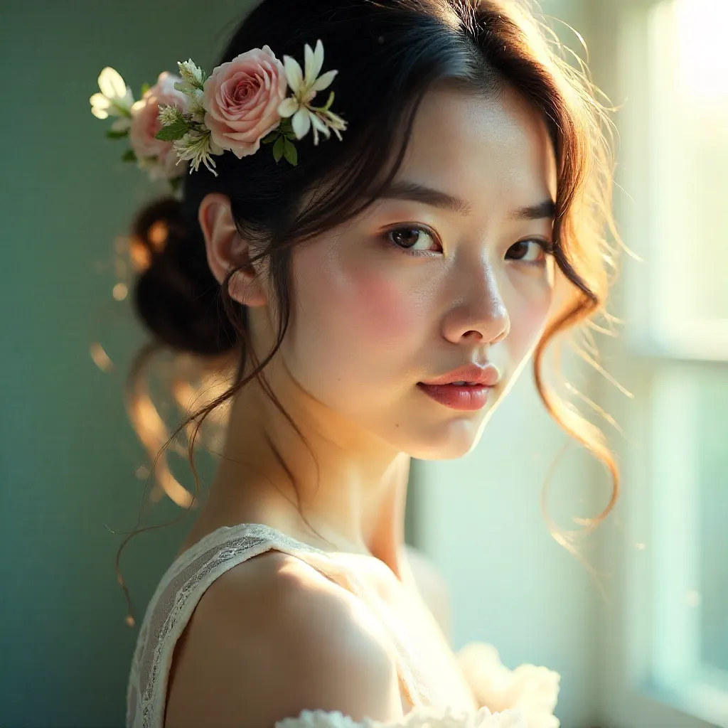Dreamy Ethereal Portrait with a Floral Accent