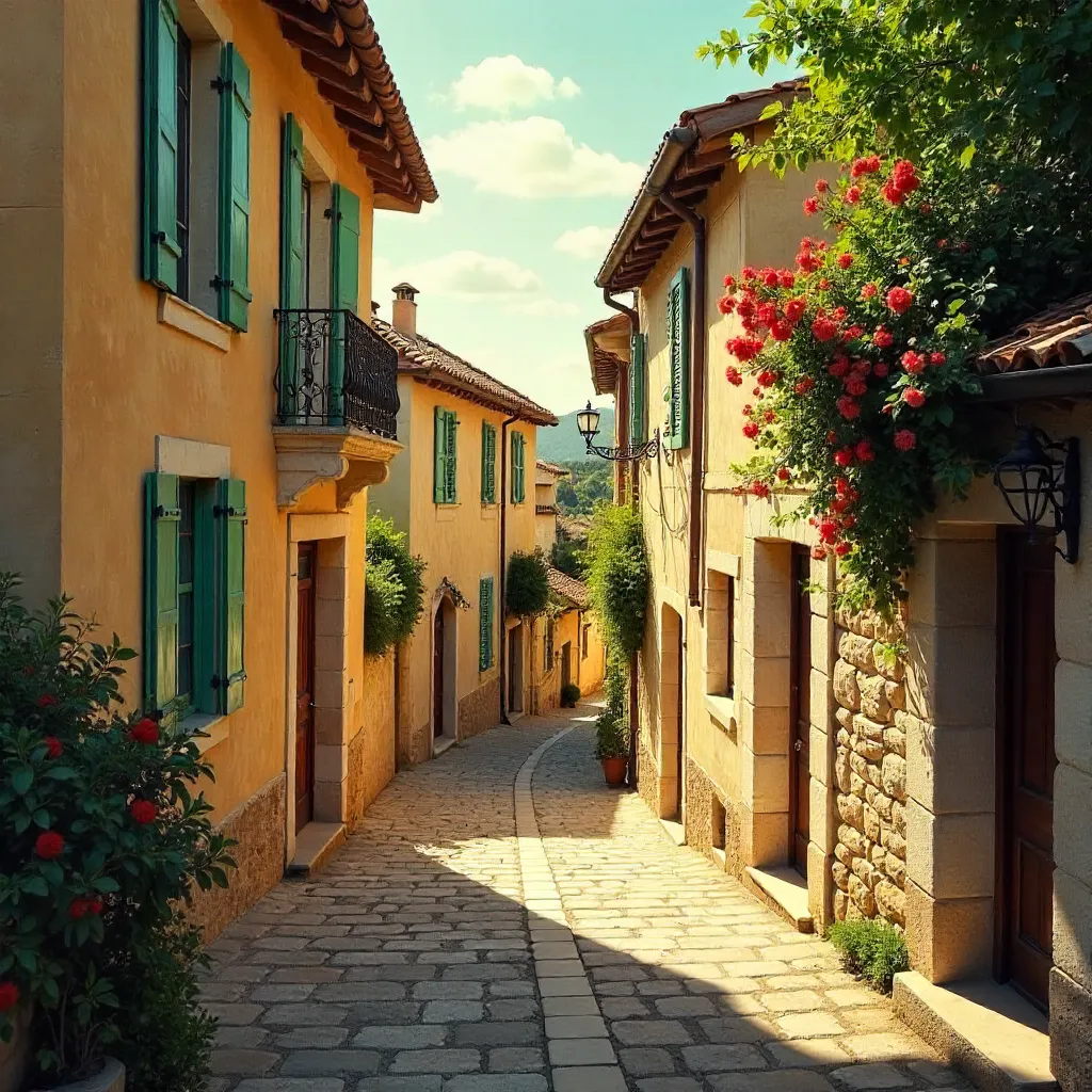 Corsican Vintage Street: Stone Houses and Serene Light
