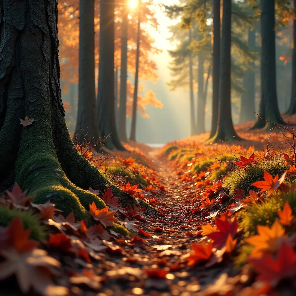 Vivid Autumn Leaves on a Forest Path